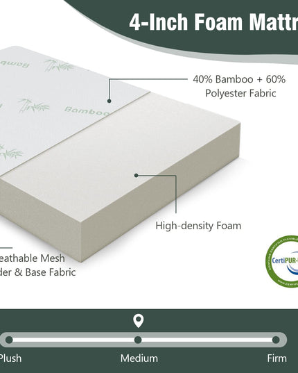 Giantex 4-Inch Tri Folding Mattress, Foam Mattress Topper with Bamboo Fiber Cover (Cot)