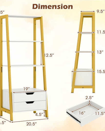 Giantex 4 Tier Bookshelf with 2 Drawers for Study
