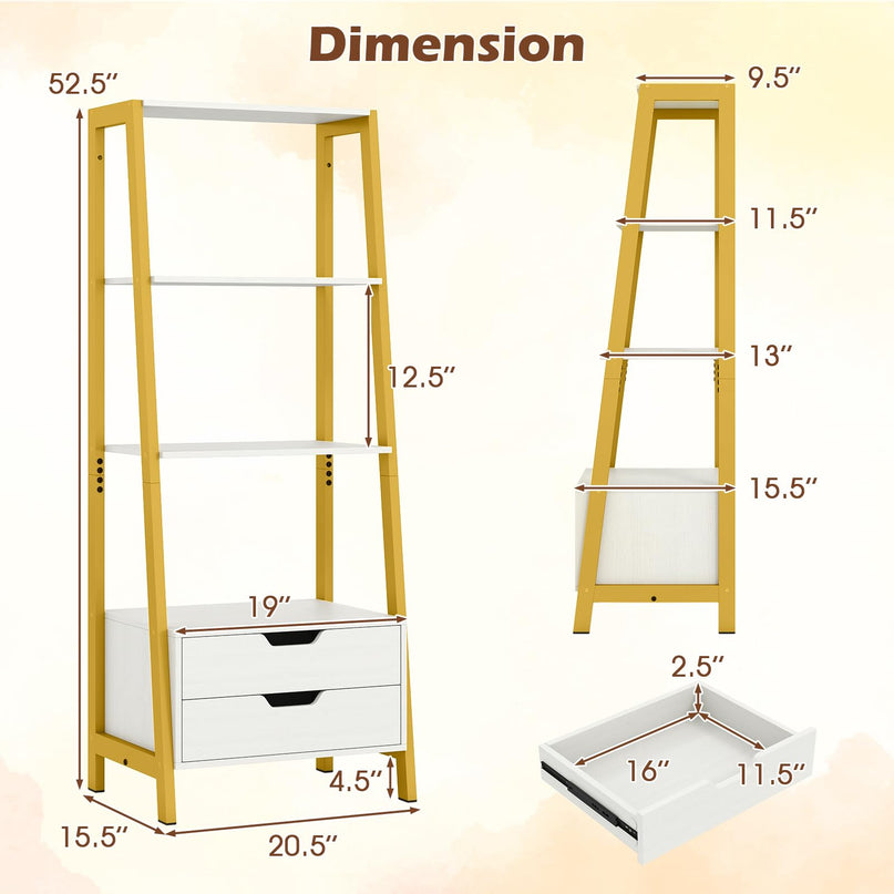 Giantex 4 Tier Bookshelf with 2 Drawers for Study