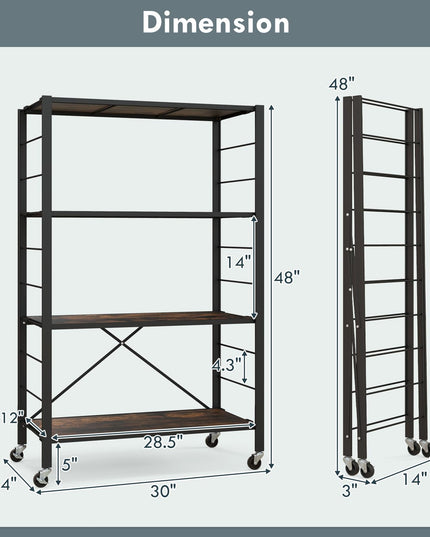 Giantex 4-Tier Folding Storage Shelf, Collapsible Shelving Unit w/Lockable Wheels & Adjustable Shelf
