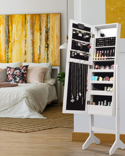 Standing Jewelry Armoire with 18 LED Lights Around the Door