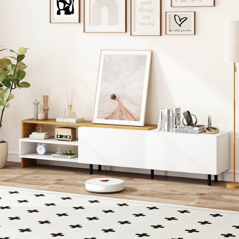 Meuble TV Giantex pour téléviseurs jusqu'à 80 pouces | Meuble de divertissement blanc avec rangements