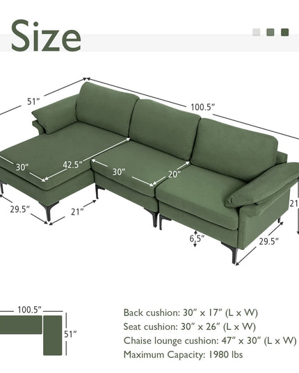Giantex 100.5" L Convertible Sofa Couch, 3-Seat Sectional Sleeper with USB Ports & Socket