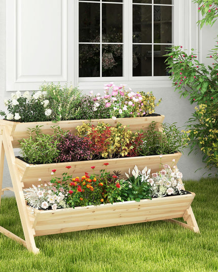 Giantex 3-Tier Raised Garden Bed, Wooden Vertical Planter Box with Storage Shelf