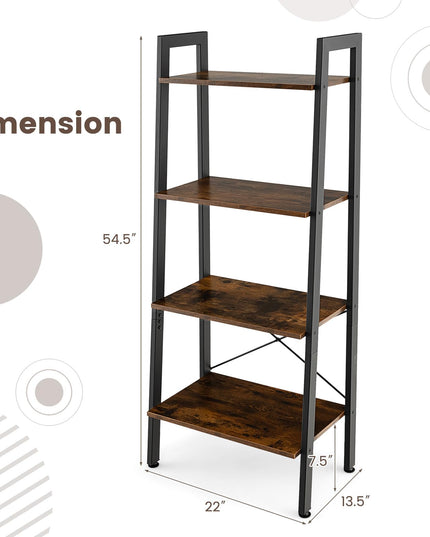 Giantex Industrial 4-Tier Bookshelf, Ladder Bookshelf with Metal Frame, Anti-Tipping Kits