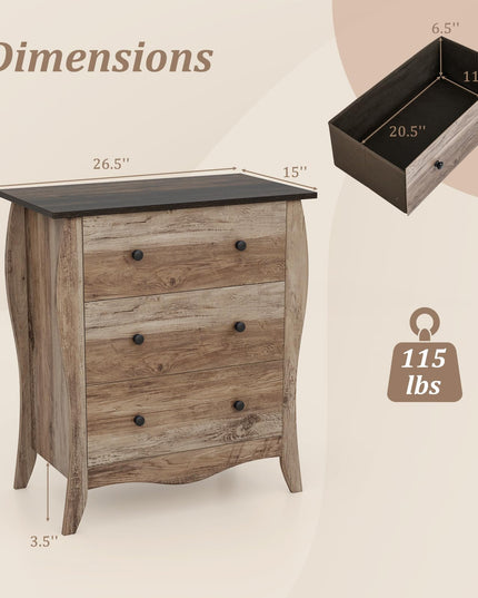 Giantex Storage Cabinet with Foldable & Detachable Fabric Drawers, Anti-Tipping Kit, 26.5” x 15” x 30” Farmhouse Floor Cabinet