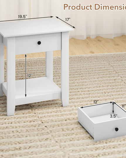 Drawer 1/2-Tier Bedside Table with Storage Open Shelf