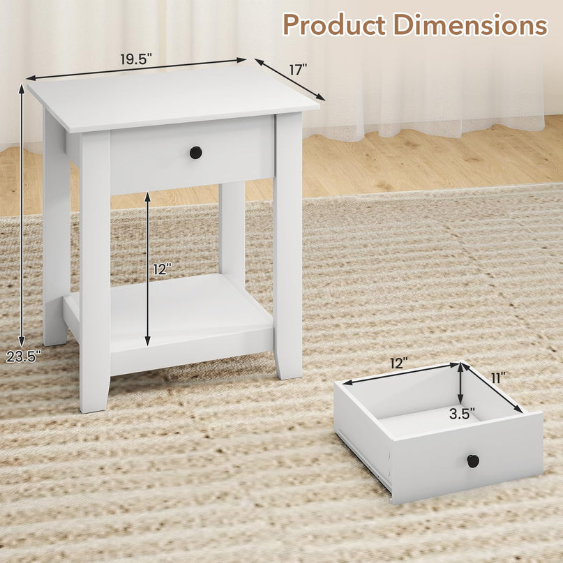 Drawer 1/2-Tier Bedside Table with Storage Open Shelf