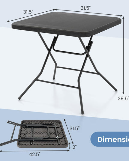 Giantex 2.6 FT Folding Picnic Table, Square Patio Dining Table for 4 Persons, with HDPE Tabletop