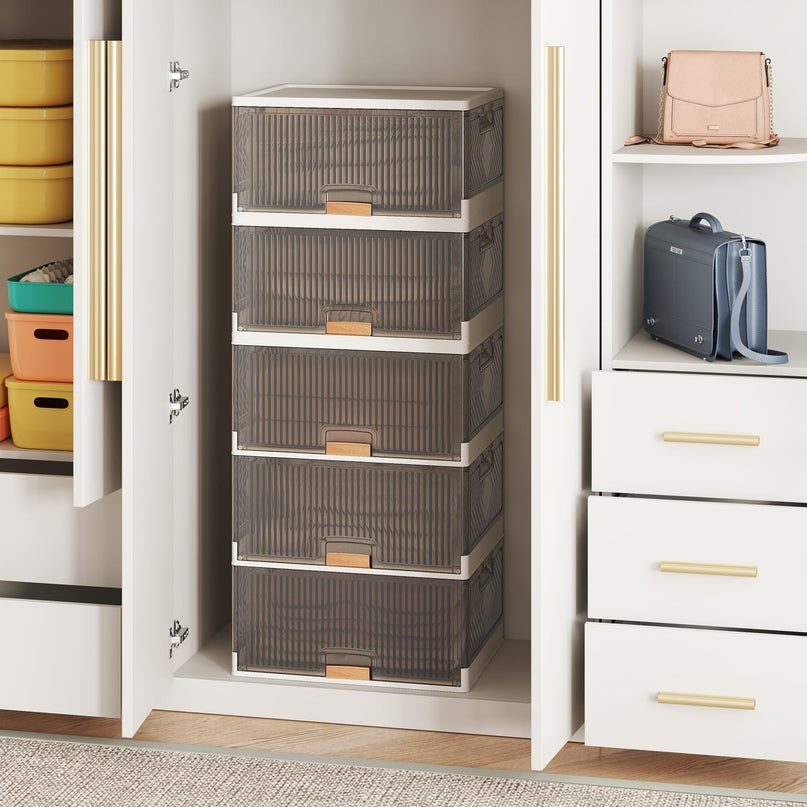 Giantex 5 Tier Stackable Storage Bins with Lids with Detachable Wheels & Flip-Up Doors