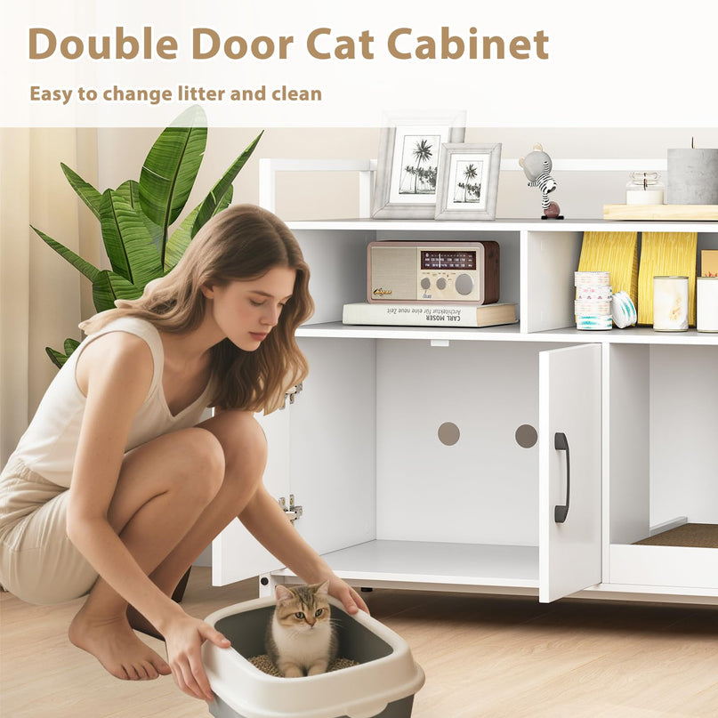 Giantex Cat Litter Box Enclosure Cat Washroom Hidden Furniture with Front Entry