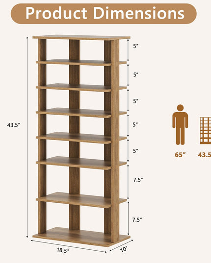 Giantex Meuble à Chaussures en Bois à 8 Niveaux, Organisateur de Chaussures Breveté à Double Rangée pour 16 Paires