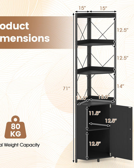 GIANTEX 6-Tier Corner Shelf 71" Tall Freestanding Bookshelf with Cabinet