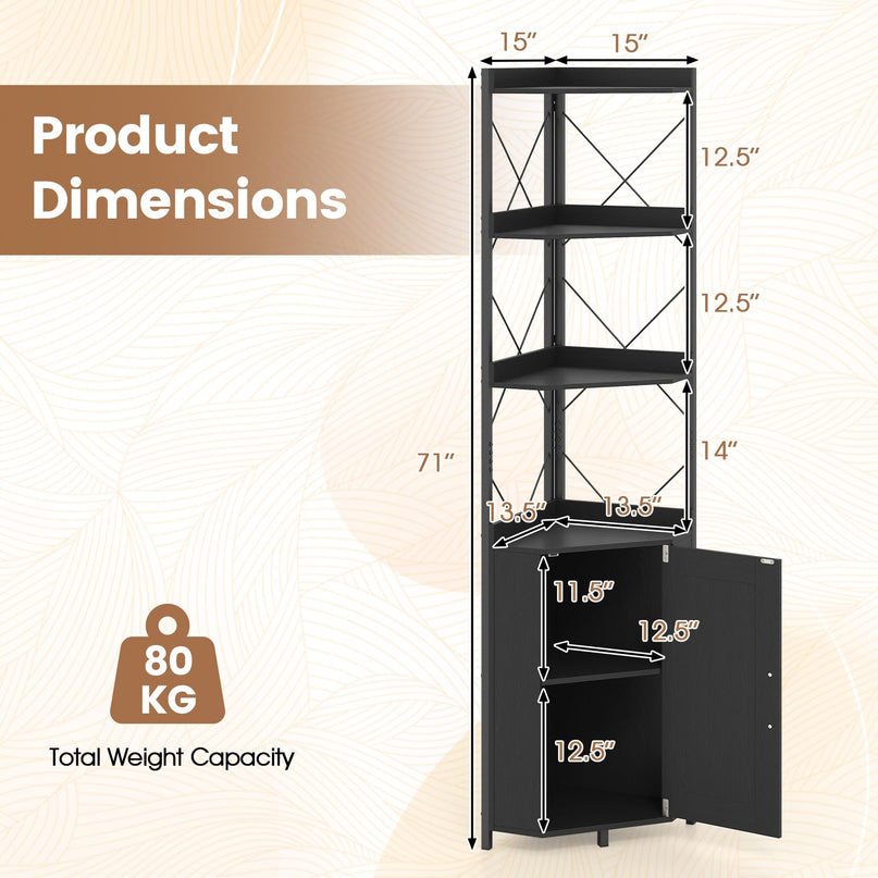 GIANTEX 6-Tier Corner Shelf 71" Tall Freestanding Bookshelf with Cabinet
