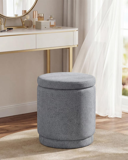 Giantex Round Ottoman with Storage Chenille Fabric Vanity Stool