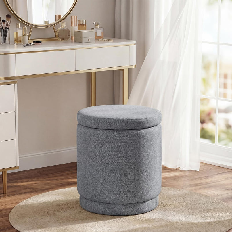 Giantex Round Ottoman with Storage Chenille Fabric Vanity Stool