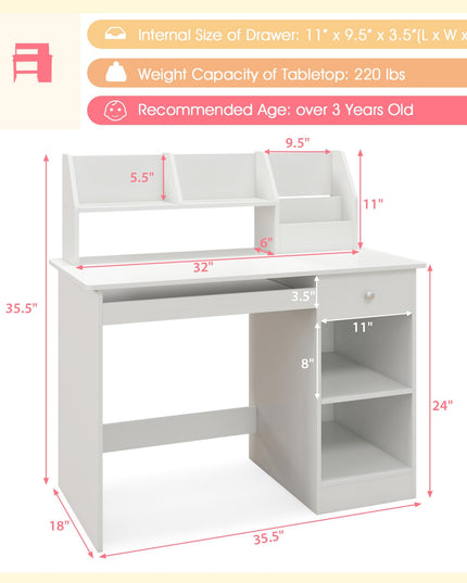 Giantex Kids Study Desk, Children Wooden Writing Table with Hutch