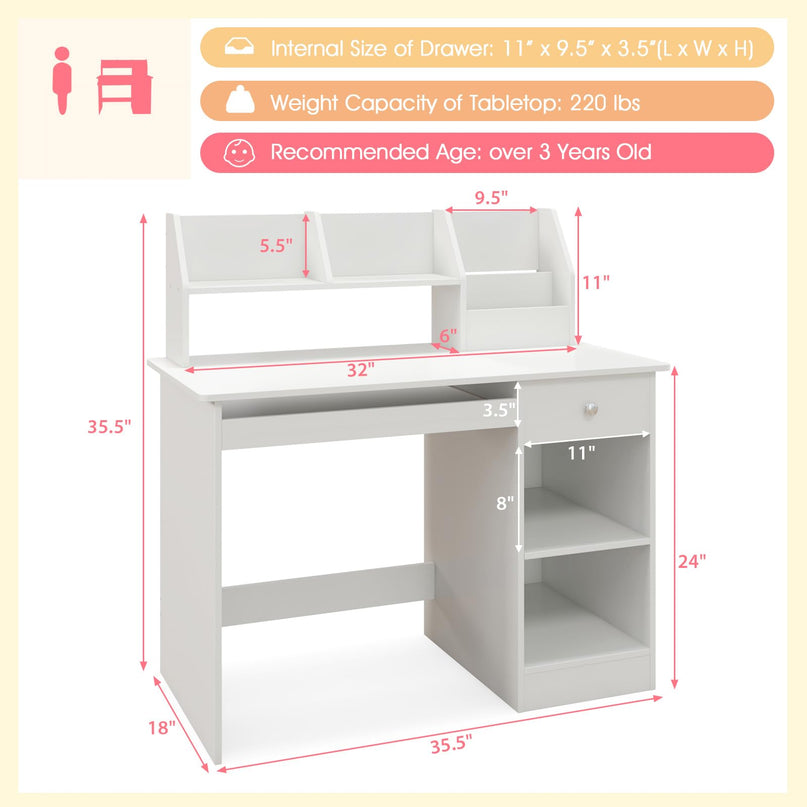 Giantex Kids Study Desk, Children Wooden Writing Table with Hutch