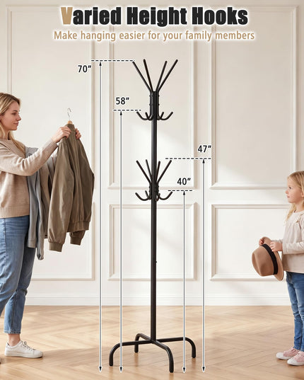 GIANTEX Metal Coat Rack Freestanding with 16 Hooks & 4 Legs