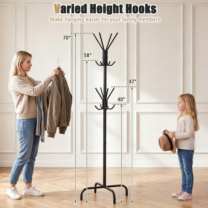 GIANTEX Metal Coat Rack Freestanding with 16 Hooks & 4 Legs