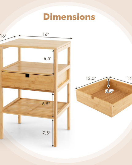 Giantex Nightstand Set of 1/2, Bamboo End Table with Drawer and 2 Open Shelves
