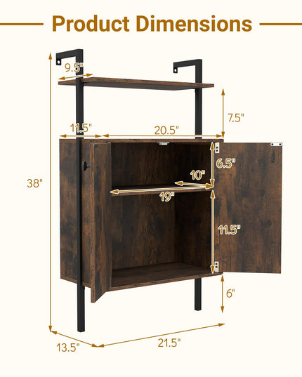 Giantex 38" Tall Industrial Wall Mount Bookshelf with Storage Cabinet (1/2)