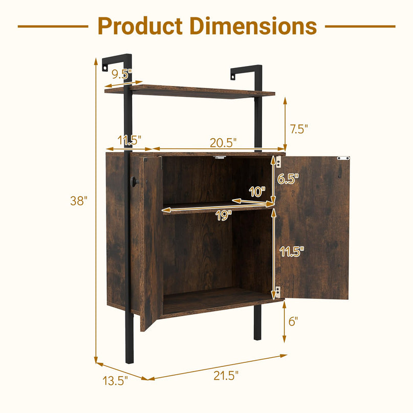 Giantex 38" Tall Industrial Wall Mount Bookshelf with Storage Cabinet (1/2)