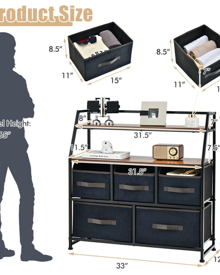 Giantex 5-Drawer Storage Dresser Organizer - Drawer Unit with Top Shelf, Anti-Toppling Design