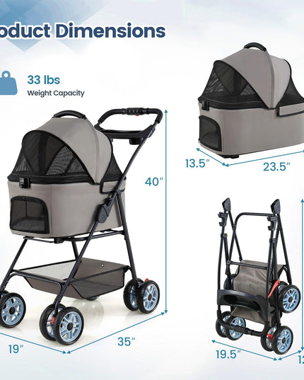 Giantex 3-in-1 Pet Stroller with Detachable Carrier for Small & Medium Pets