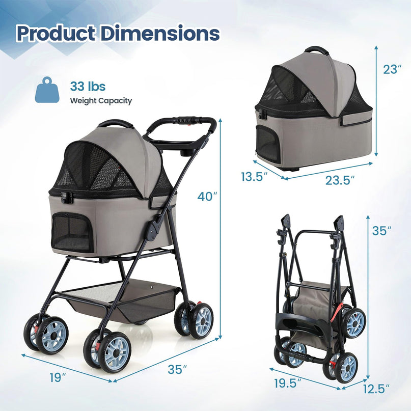 Giantex 3-in-1 Pet Stroller with Detachable Carrier for Small & Medium Pets