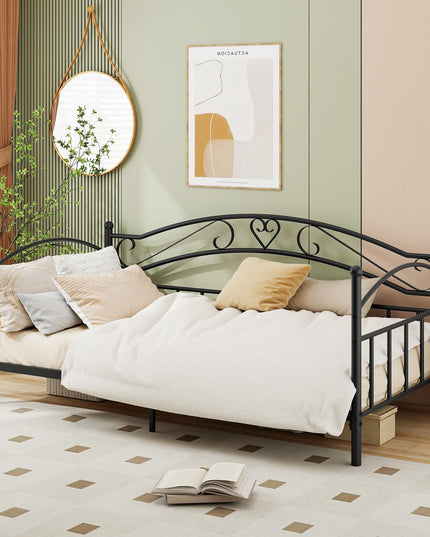 Giantex Metal Twin Daybed with Stylish Headboard & 12 Metal Slats Support for Living Room