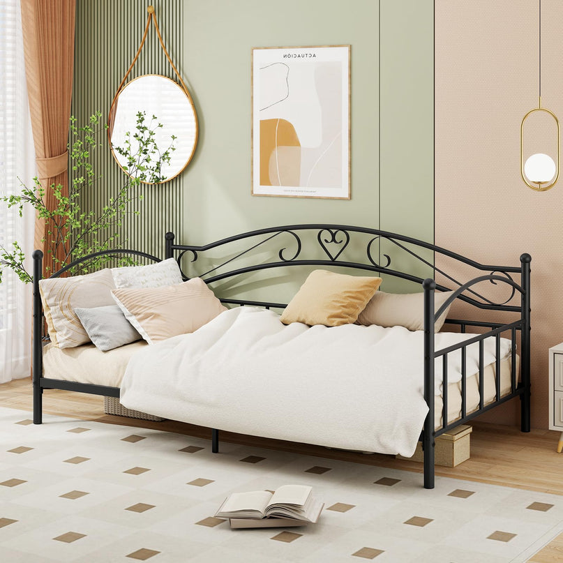 Giantex Metal Twin Daybed with Stylish Headboard & 12 Metal Slats Support for Living Room