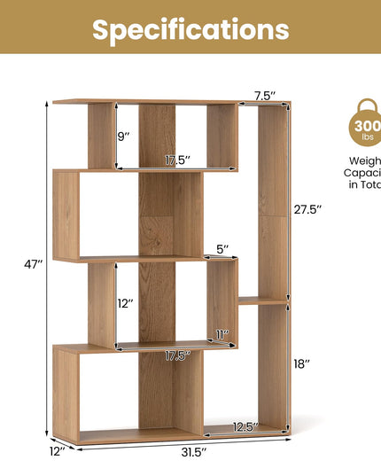 Giantex 6-Cube S-Shaped Bookshelf, 47" Open-Back Geometric Bookcase w/Anti-tip Kits