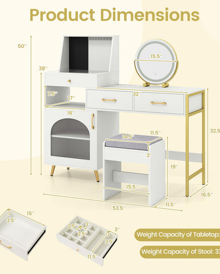 CHARMAID Vanity Desk with Charging Station Jewelry Organizer