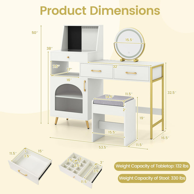 CHARMAID Vanity Desk with Charging Station Jewelry Organizer