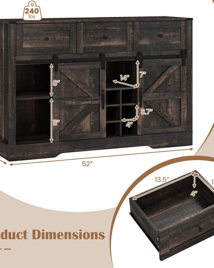 Giantex Wine Bar Cabinet with LED Lights 52" Buffet Sideboard