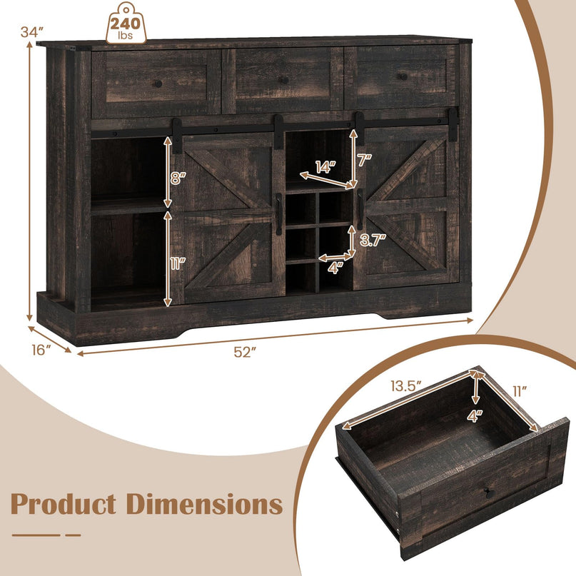 Giantex Wine Bar Cabinet with LED Lights 52" Buffet Sideboard