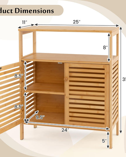 Giantex Storage Cabinet, Bamboo Bathroom Floor Cabinet with Double Louvered Doors