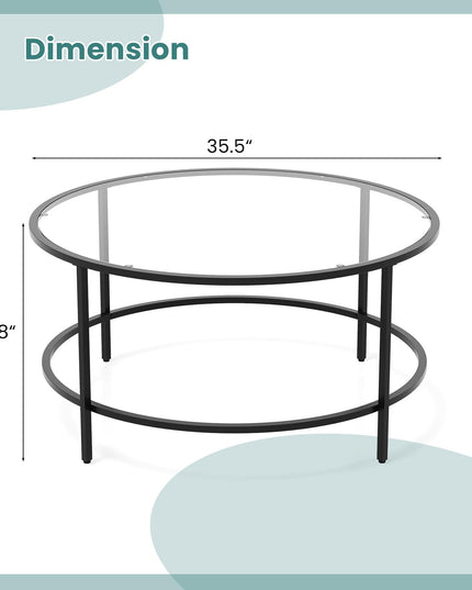 Giantex 35.5”D Round Coffee Table - Modern Coffee Table with Tempered Glass Tabletop