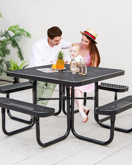 Giantex Picnic Table Set for 8 Persons, Heavy Duty Outdoor Table and Bench Set w/Umbrella Hole