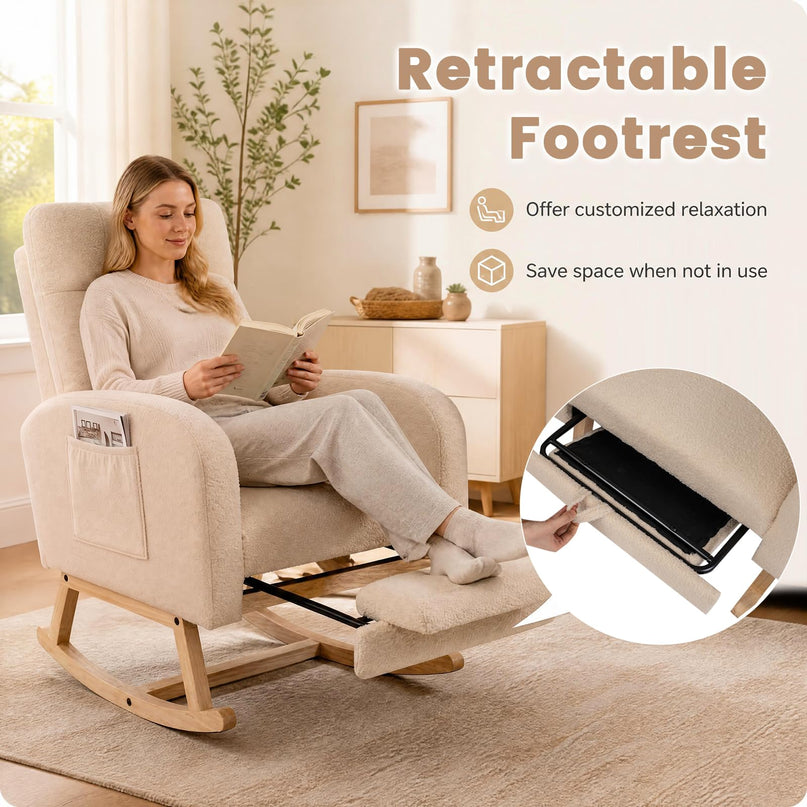 GIANTEX Nursery Rocking Chair | Teddy Upholstered Glider Chair with Footrest