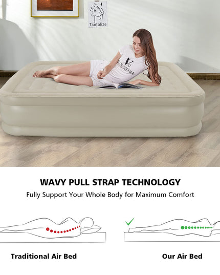 Giantex Air Bed with Built-in Pump, High Elevated Raised Mattress with Wavy Pull Strap