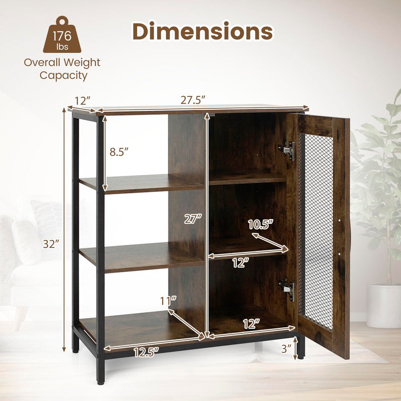 Giantex Buffet Sideboard | Industrial Kitchen Storage Side Cabinet with Metal Mesh Door
