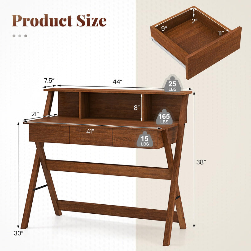 Bureau moderne du milieu du siècle Giantex avec 3 tiroirs