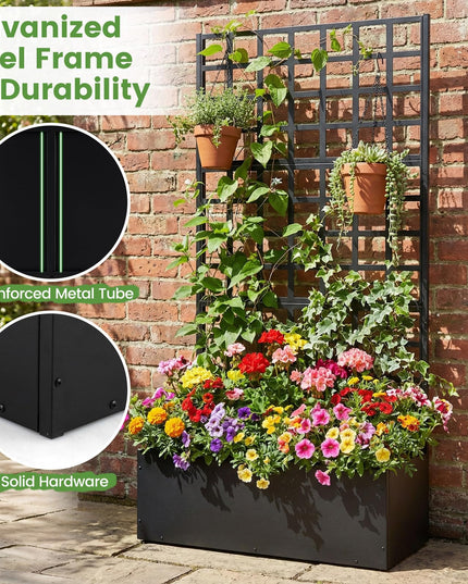 Giantex 36" x 16" x 77" Metal Raised Garden Bed with Trellis