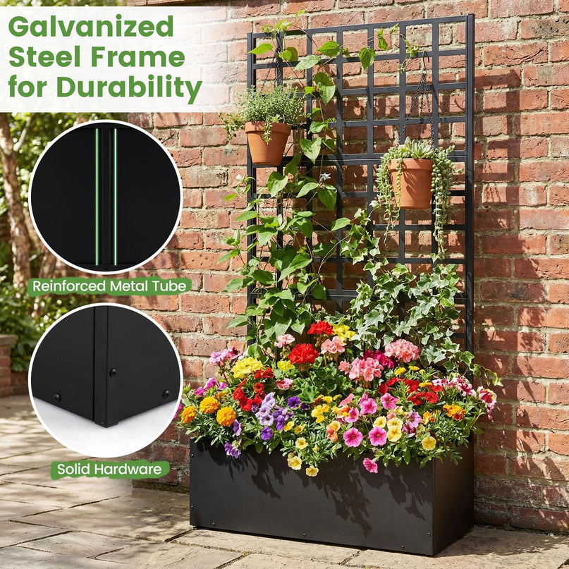 Giantex 36" x 16" x 77" Metal Raised Garden Bed with Trellis