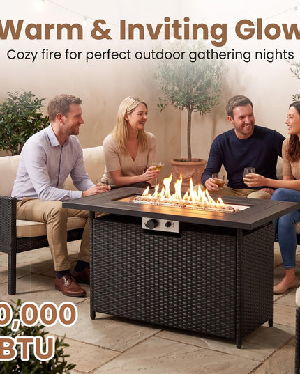 Giantex 42 Inch Propane Fire Pit Table 50,000 BTU Wicker Gas Fire Table