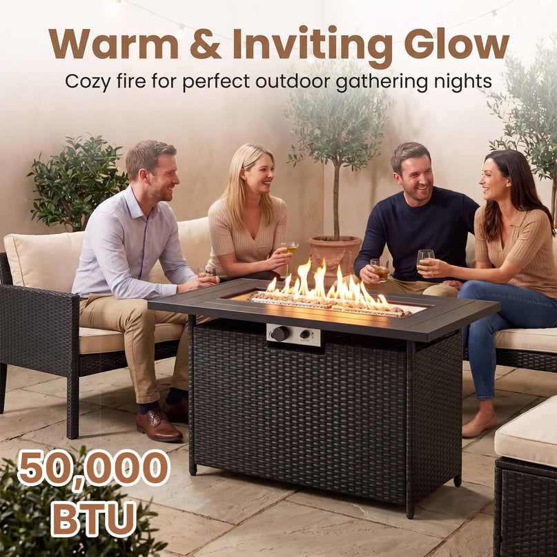 Giantex 42 Inch Propane Fire Pit Table 50,000 BTU Wicker Gas Fire Table