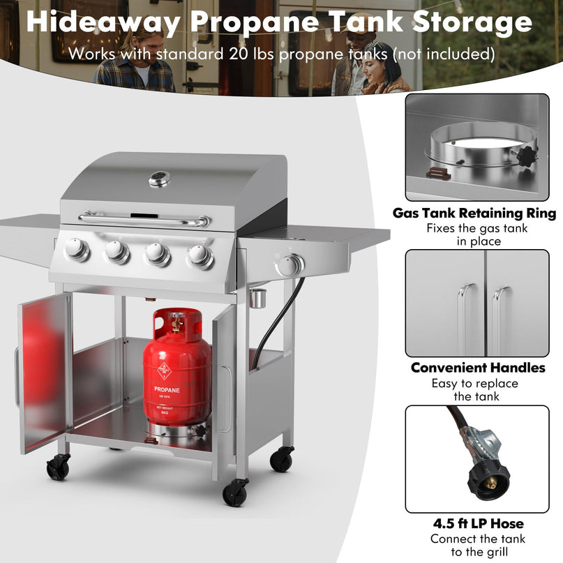Giantex 4-Burner Propane Gas Grill with Side Burner