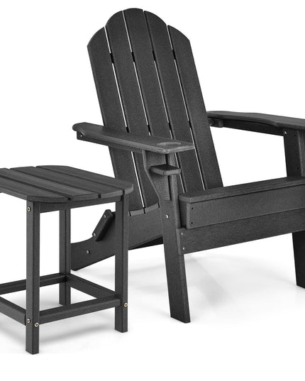 Folding Adirondack Chair with Side Table, Outdoor Adirondack Chair w/Cup Holder